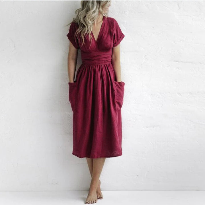 Ines | Solid Color Cotton Linen Strappy Dress